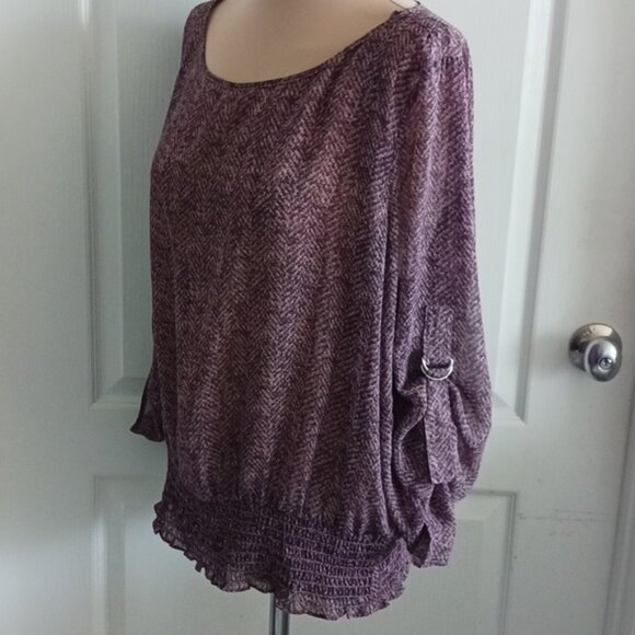 Michael Kors Purple Sheer Blouse Top Round Neck Long Sleeves Sz.XL - Picture 4 of 8